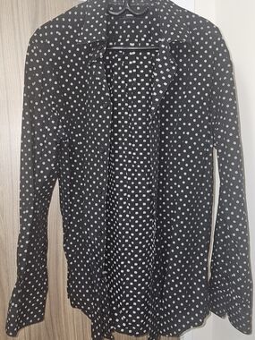 Diesel Black Button-Down Shirt with White @ sign Polka Dots XL
